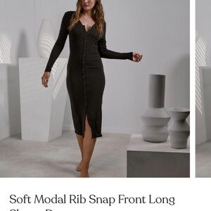 Soft Modal Rib Snap Front Long Sleeve Dress
